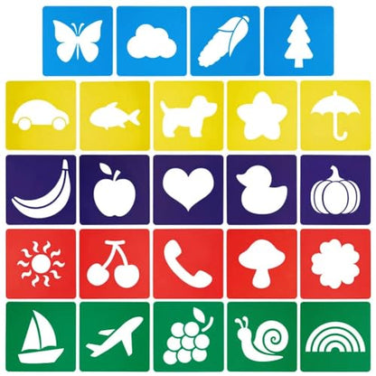 CUTHOLLOW 24 PCS Painting Stencils Sets, 8 Inch Reusable & Washable Plastic Drawing Template Sidewalk Chalk Art Stencils Kit with Animals Fruit Plant Themed Primary Shape for Craft Room Wall Paper - style: 24pcs-Animal&Fruit&Plant
