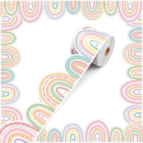 Tenceur 120 FT Rainbow Bulletin Board Borders, Scalloped Die-Cut Classroom Border Trim, Colorful Bulletin Board Decorations for School, Offices, Whiteboard, Walls, Doors, Desk, Locker (Pastel) - color: Pastel