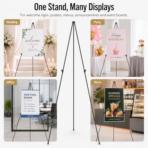 RRFTOK 63'' Instant Easel,Easel Stand for Display,Art, and Crafts,Foldable Portable Ground Easel for Wedding Banner and Poster Display Stand,Easel Display Metal Tripod with Portable Bag. - style: 63B 4pack