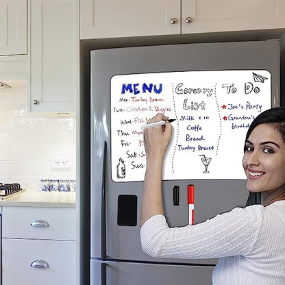 Magnetic Dry Erase Board Fridge White Board Sheet 20x13 inch, Flexible Large Refrigerator Magnets Whiteboard Planner for Home Kitchen, 2 Markers and Eraser - style: White 20"X13"