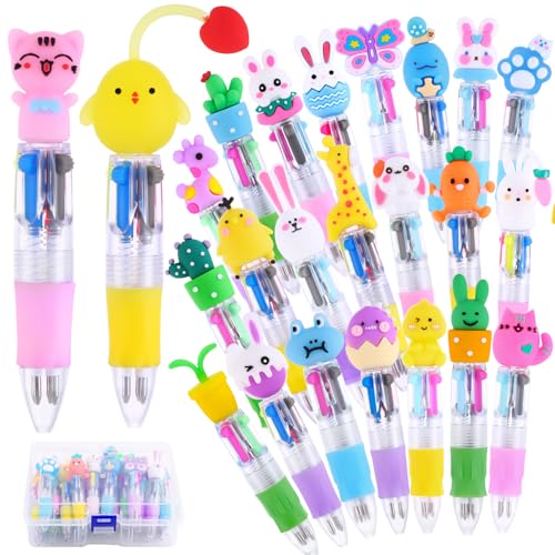 Vellibring 24PCS Easter Fun Pens 0.7mm Cute Bunny Egg Multicolor Ballpoint Pens Retractable 4 Colors in 1 for Easter Party Favors Basket Stuffers School Supplies Students Rewards - style: Easter-24pcs