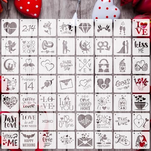 Augshy Valentine's Day Stencils, 56 Pack Reusable Plastic Template Stencils Valentine Drawing Painting Templates for Painting on Wall Floor Decor DIY Rock Painting Art Projects (3 inch) - style: Valentines