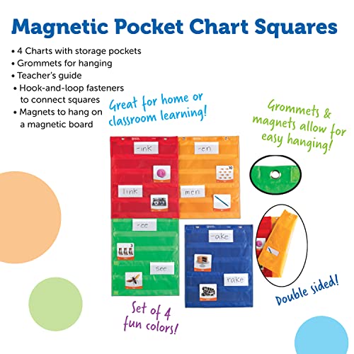 Learning Resources Magnetic Pocket Chart Squares - Set of 4, Classroom Pocket Charts, Classroom/Teacher Organizer, Classroom Supplies, Homeschool Supplies, Teaching Materials,Back to School Supplies