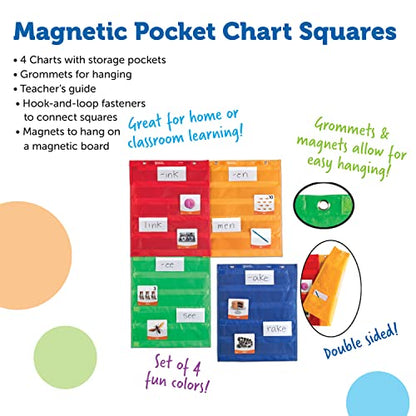 Learning Resources Magnetic Pocket Chart Squares - Set of 4, Classroom Pocket Charts, Classroom/Teacher Organizer, Classroom Supplies, Homeschool Supplies, Teaching Materials,Back to School Supplies
