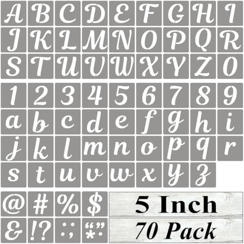 5 Inch Letter Stencils for Painting - 70 Pack Alphabet Letter and Number Stencil Templates with Signs for Painting, Reusable Cursive Alphabet Stencils for Chalkboard Wood Crafts & Wall Decor - size: 5 Inch