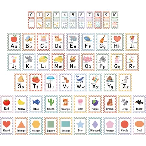 57 Pcs Alphabet for Classroom Wall ABC Alphabet Poster Letters Number line Colors Shapes Wall Chart Cards Bulletin Board Decorations for Back to School Classroom Decor(Retro) - style: Retro