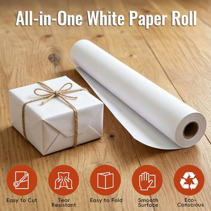 ReePlan 36" x 1200" (100') White Wrapping Paper, Kraft Craft Paper Roll, 80 GSM Bulletin Board Paper for Drawing, Painting, Gift Wrapping, Kids Art, Banner Paper, Packing Paper, and Table Covering - color: White, size: 36" x 100'