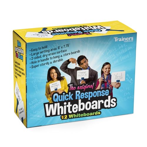 Trainers Warehouse Elite Classroom Set: 12 Double-Sided Dry-Erase White Response Boards | Ultra-Durable, Versatile Answer Paddles for Icebreakers, Voting & More (6" x 7.75") - size: 12 Boards - 6" x 7.75"