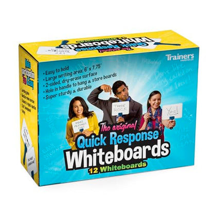Trainers Warehouse Elite Classroom Set: 12 Double-Sided Dry-Erase White Response Boards | Ultra-Durable, Versatile Answer Paddles for Icebreakers, Voting & More (6" x 7.75") - size: 12 Boards - 6" x 7.75"