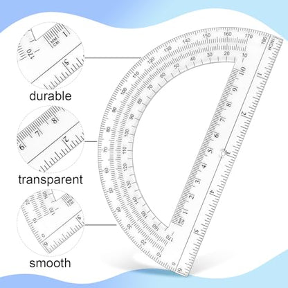 Unjoo Plastic Protractor Math Protractors 180 Degrees for Geometry Classroom Student School Office Supplies, 6 Inch, Pack of 2 (Green) - color: Green