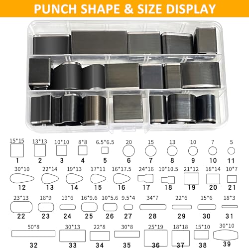 40 Pieces Leather Hole Punch Tool, Multiple Shapes Hole Punch Set for Belts, Leather Cutting Dies Kit with Storage Case & Mat, Hollow Punch Cutter Tool for Handmade DIY Crafts - size: 39 Style