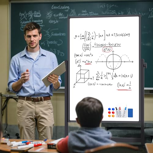 Rolling Whiteboard on Wheels, Double-Sided Magnetic Dry Erase Board with Stand, Mobile White Board for Office, Classroom, Home (28" x 40") - color: Black, size: 28"W x 40"H