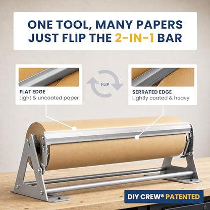 DIY Crew 12 Inch Paper Roll Dispenser and Cutter - Heavy-Duty Wall Mountable, Non Slip Tabletop - Kraft, Freezer, Butcher Paper - Up to 1000ft Rolls - color: Silver, size: 12"