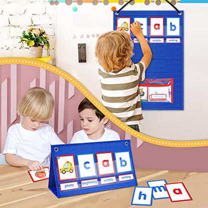 AKAYOK CVC Word Building Desktop Pocket Chart with 108 Phonics Flash Cards for Early Reading & Spelling | Alphabet Learning Tools for Preschool, Kindergarten, and Homeschooling - size: Alphabet