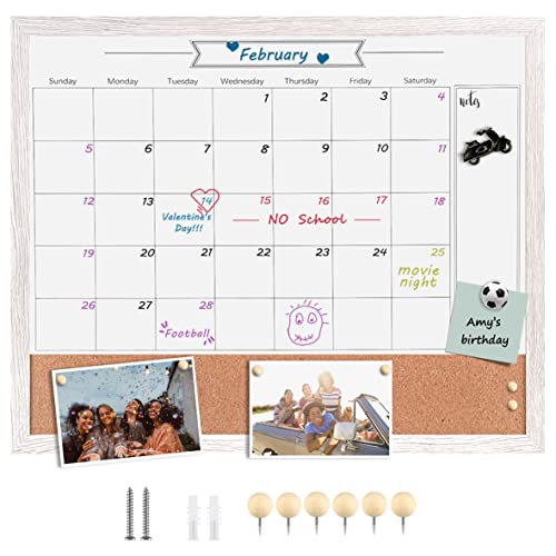 Dry Erase Calendar Whiteboard for Wall, Large Combination Magnetic Dry Erase White Board & Bulletin Board, 23.6" x 31.5" Wood Framed Calendar/Cork Combo Board(WH-6080) - color: White, size: 23.6“×31.5”