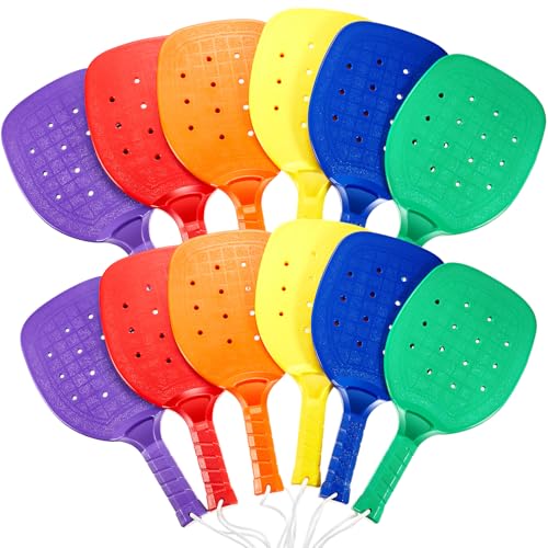 Seenelling Plastic Paddleball Racket PE Equipment for Elementary School with Lanyard Classes Equipment, 15.2 x 7.5 Inches - color: Yellow Orange Purple Red Blue Green