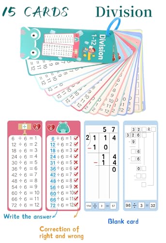 Multiplication and Division Flash Cards 30 Pcs, 0-12 Math Flash Cards with 4 Dry Erase Pens 2 Rings, Educational Time Table Flash Card for 1st-3rd Graders Multiplication Game