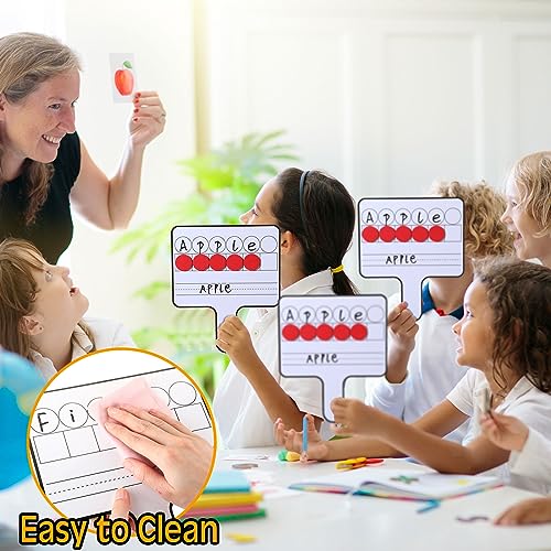 Seajan 12 Pcs Paddle Set Education Dry Erase Double Side Handheld Answer Board with Magnetic Counters Discs Phonemic Awareness Phonics Games Toy for Students Kids Teaching (Classic Color) - color: Classic Color