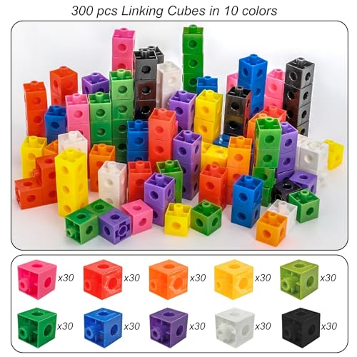 ZEAYEA 300 Pcs Linking Cubes with Storage Box, Counting Blocks for Math Learning and Fun Activities, Math Manipulatives Educational Supplies for Spatial Intelligence, Counting, Creativity