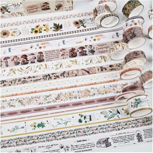 Vintage Washi Tape Set, 20 Rolls Forest Theme Washi Tape for Journaling, Decorative Tape for Junk Journal Supplies, Scrapbooking, Bullet Journaling - style: Botanical forest Washi Tape