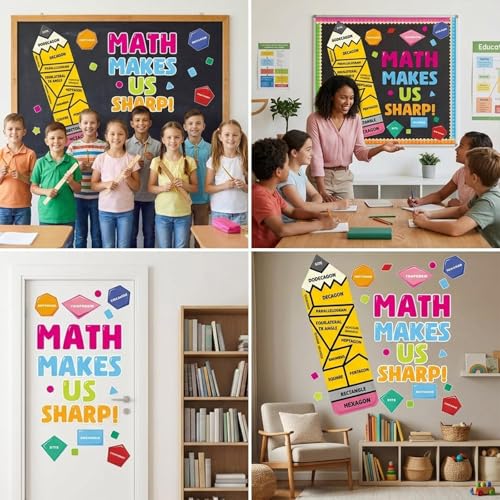 Math Bulletin Board Decorations Set Back to School Bulletin Board Classroom Decorations Educational Math Makes Us Sharp Pencil Paper Cutouts for School Classroom Office Home Chalkboard Wall Door Deco - style: Math
