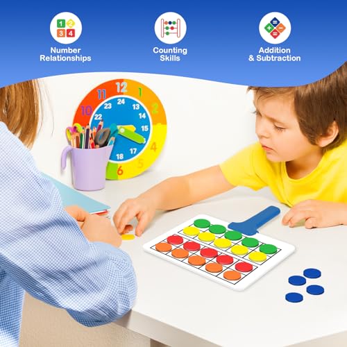 Kasfalci Magnetic Ten-Frame Set,Math Manipulative Games for Kids Toddlers,5 Dry Erase Paddles & 150 Math Counters,Addition & Subtraction Game,Counting Toys,Kindergarten Preschool Classroom Must Haves