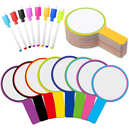 Crtiin 80 Pcs Colorful Dry Erase Paddles Set Include 40 Dry Erase Paddles with 40 Markers Double Sided Handheld Whiteboard for Answer Numbers Voting Blank Fans(Round) - style: Round