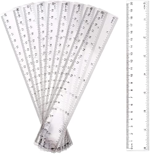 LUTER 10 PACK Clear Plastic Ruler 20cm 8inch Straight Ruler Transparent Plastic Ruler Kit Measuring Tool for Student School Office