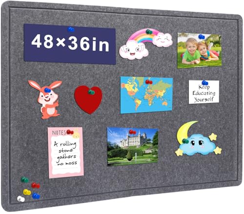 Large Bulletin Board, 48 X 36 inches Cork Board with 30 Pushpin, 4' x 3' Felt Cork Board Notice Pin Board, Self-Adhesive Vision Board Mood Board Foldable Photo Board for Wall - Dark Gray - color: Dark Gray, size: 48" x 36"