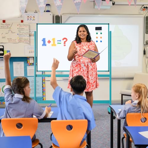 TSJ OFFICE Large Rolling Whiteboard - Dry Erase Magnetic 48 x 32 Inches White Board Height Adjust Double Sides Mobile Portable Easel on Wheels, Dry Erase Board with Stand for Office, Home & Classroom - color: Blue