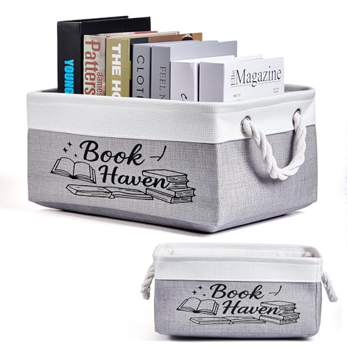 serinar Book Storage Basket for Book Lovers, Reading List Organizer Bin, Bookworm Gift, Book Accessories for Students, Teachers, and Book Club Members - color: gray