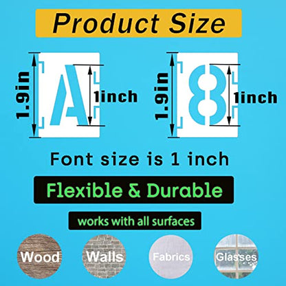 1 Inch Letter Stencils Numbers Craft Stencils, 42 Pcs Reusable Alphabet Templates Interlocking Stencil Kit for Painting on Wood, Wall, Fabric, Rock, Signage - size: 1 Inch