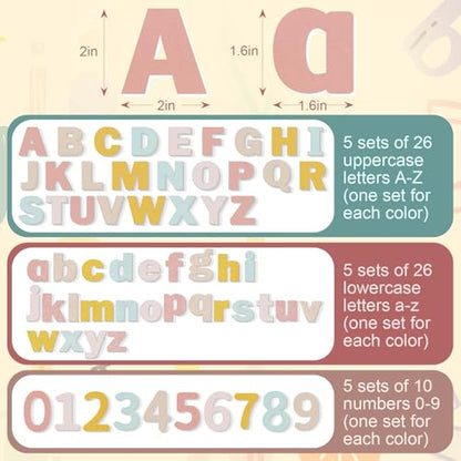 Breling 310 Pieces Felt Letter Bulletin Board Letters Sticker with Number 2" Bulk Self Adhesive ABC Upper Lowercase Sticky Letter for Xmas Gift Bulletin Board Classroom(Boho Color) - color: Boho Color