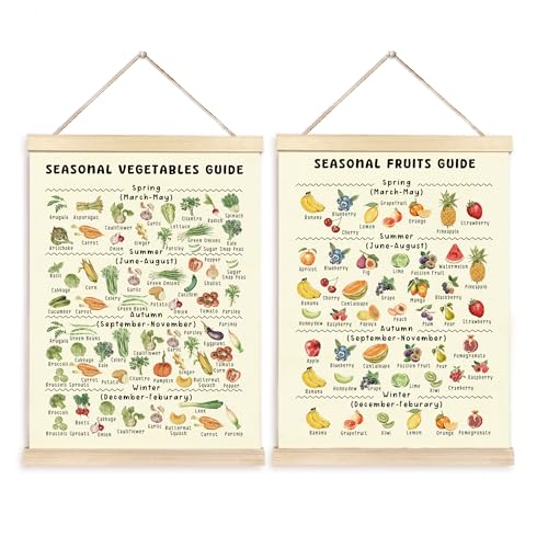 CGBHW Seasonal Fruits and Vegetables Poster Hanger Frame, Seasonal Produce Posters Wall Art Hanging Decor for Kitchen Farmers Market Classroom Nursery Preschool, Food Lover Gift, 12x16Inch Set of 2 - color: Color19