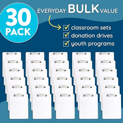 Blue Summit Supplies 30 Pack Dry Erase Clipboard, Whiteboard Clipboard for Classroom, White Board with Front Surface and Low Profile Clip, Designed for Classroom and Business Use