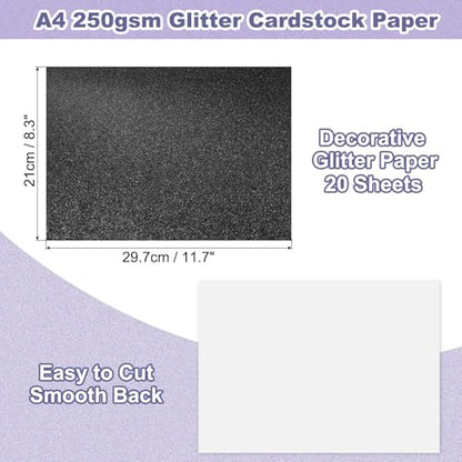 PATIKIL 20Sheets Black Glitter Cardstock, 8.3x11.7 in A4 Glitter Paper Card Stock Shiny Scrapbook 250gsm Sparkly Paper Large Shimmer for Crafts Scrapbook DIY Art Wedding Party - color: Black, size: 8.3x11.7 In