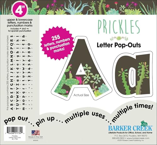 Barker Creek Letter Pop-Outs, 4" Prickles, Multicolor Designer Letters for Bulletin Boards, Breakrooms, Reception Areas, Signs, Displays, And More! 4", 255 Characters per Set (1734) - style: Prickles