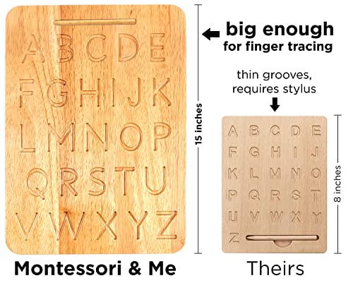 Montessori & Me Wood Alphabet Tracing Board Montessori Letters - Wooden Large Print Letters for Toddler to Preschool - Reversible Uppercase and Lowercase