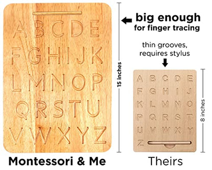 Montessori & Me Wood Alphabet Tracing Board Montessori Letters - Wooden Large Print Letters for Toddler to Preschool - Reversible Uppercase and Lowercase