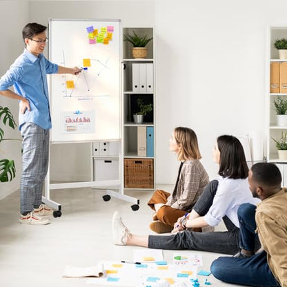 Rolling Whiteboard on Wheels, 32x48 Inches Double-Sided Magnetic Dry Erase Board with Stand, Height Adjustable Mobile White Board Easel for Classroom Home Office - style: White