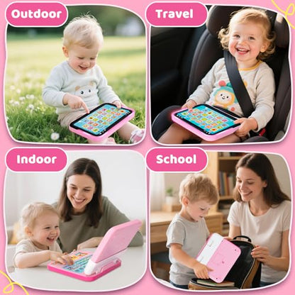 Learning Toy for Kids 1 2 3 Year Old Boys Girls, Learning Laptop for Toddlers 1-3, Interactive Educational Toys with Music Sounds Lights, Christmas Birthday Gifts for Baby Kids Age 12-18 Months, Pink - color: Pink