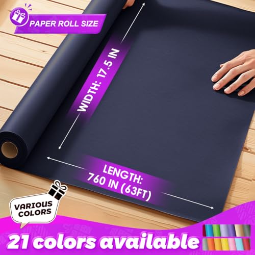 PerkHomy Navy Blue Kraft Paper Roll 17.5" x 760" (63') for Gift Wrapping Bouquet Flower Art Painting Craft Writing Packaging Shipping 80GSM 55LB (Navy Blue, 17.5" x 63') - color: Navy Blue, size: 17.5" x 760"