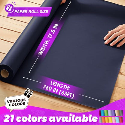 PerkHomy Navy Blue Kraft Paper Roll 17.5" x 760" (63') for Gift Wrapping Bouquet Flower Art Painting Craft Writing Packaging Shipping 80GSM 55LB (Navy Blue, 17.5" x 63') - color: Navy Blue, size: 17.5" x 760"