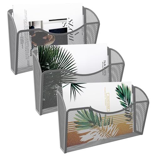 EasyPAG Wall File Organizer 3 Pack, Hanging File Organizer Wall Mount, Metal Mesh Folder Holder for Letter/A4 Papers, Mail Sorter for Office, Classroom, Home, Silver - color: Silver