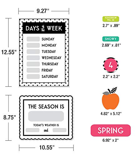 Schoolgirl Style Black, White & Stylish Brights Calendar Bulletin Board Set, Boho Monthly Wall Calendar With Numbers, Birthdays, Boho Decor, Weather and Days of the Week Chart, Classroom Decor (89 pc) - size: Large (Pack of 2)