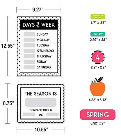 Schoolgirl Style Black, White & Stylish Brights Calendar Bulletin Board Set, Boho Monthly Wall Calendar With Numbers, Birthdays, Boho Decor, Weather and Days of the Week Chart, Classroom Decor (89 pc) - size: Large (Pack of 2)