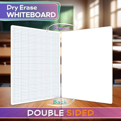 SCRIBBLEDO Dry Erase Graph Whiteboard 9" x 12" Double Sided Dry Erase Board with Grid for Home, School, Classroom, Kids and Students Portable Grid Board for Graphing and Geometry