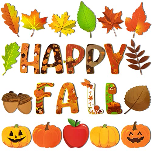 Marspark 68 Pieces Fall Classroom Decoration Thanksgiving Bulletin Border Decoration Pumpkin Maple Leaves Turkey Paper Cutouts Fall Wall Decor for Autumn Harvest Party School Home Windows - color: Leaves