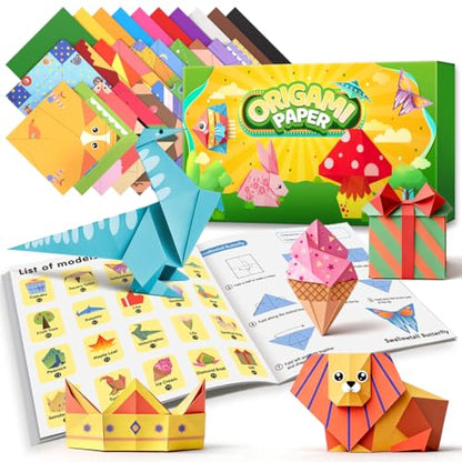 IOOLEEM Origami Paper Kit, 200 Sheets with 80 Patterns, Double Sided Colored Blank Folding Paper Set with Step-by-Step Instructions, Art & Craft Supplies