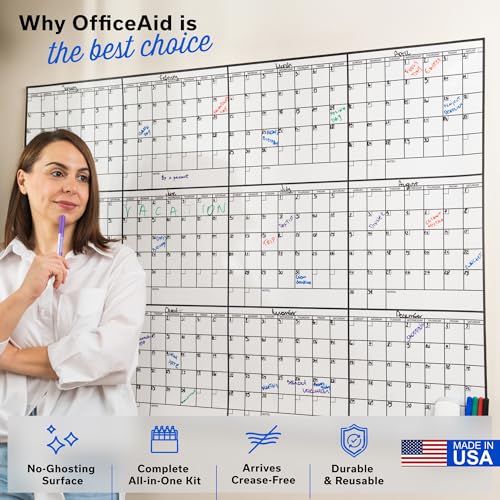 Yearly Large Dry Erase Calendar for Wall 36x48, 12 Office Annual, Erasable Month, Rolled Whiteboard White Board, Year Calendar Planner Giant Family for Dry Undated Classroom Erase Wall Reusable - size: 12 Month Large (36 x 48 inch)